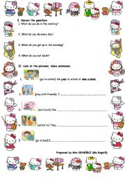 English Worksheet: Daily routines with Wh questions