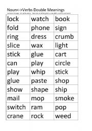 English worksheet: Noun-Verb double meanings game A