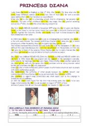 English Worksheet: PRINCESS DIANA a biography  / USE of Simple PAST