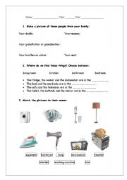 English Worksheet: Family members and household appliances