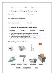 English worksheet: Family members and household appliances