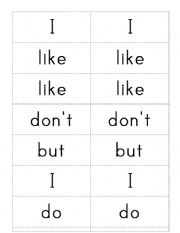 English worksheet: Card for makink sentenses I like... I do not like....