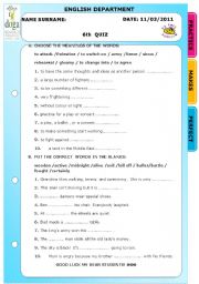 English Worksheet: vocabulary quiz