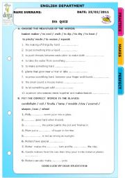 English Worksheet: 5th vocabulary quiz