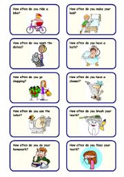 English Worksheet: HOW OFTEN DO YOU...? - 20 SPEAKING CARDS ON FREQUENCY ADVERBS 