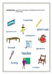English Worksheet: school objects