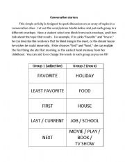 English Worksheet: Random conversation topics game