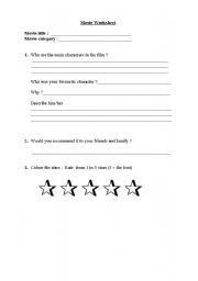 English Worksheet: movie worksheet