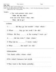 English worksheet: Questions in Past Tense