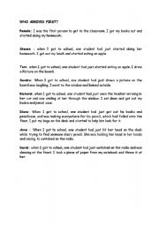 English Worksheet: who arrived first 