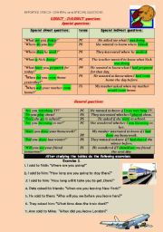 English Worksheet: Reported Speech, GENERAL and SPECIAL QUESTIONS PRACTICING