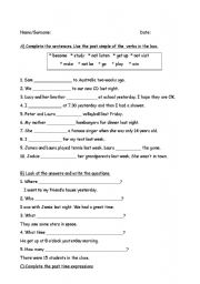 English worksheet: past simple tense