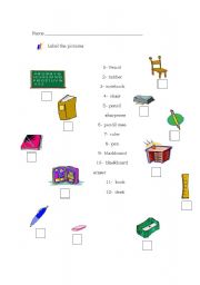 English worksheet: Classroom objects