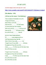 In My Life by The Beatles,  worksheet with answers