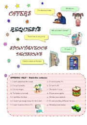 English Worksheet: OFFERS, REQUESTS AND SPONTANEOUS DECISIONS