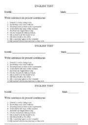 English worksheet: present continuous