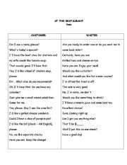 English Worksheet: at the restaurant - useful lines