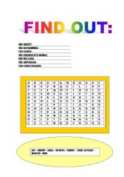 English worksheet: ANIMALS - WORDSEARCH