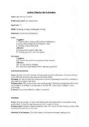 English worksheet: An activity plan for the 