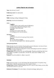 English Worksheet: An activity plan for the 