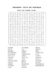 English Worksheet: FRUITS AND VEGETABLES: WORDSEARCH