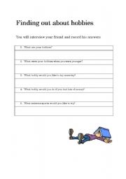 English Worksheet: Finding out about hobbies