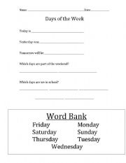 English Worksheet: Days of the Week