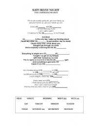 English worksheet: Saturday Night - song to practice days 