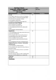 English Worksheet: Writing Scoring Rubrics