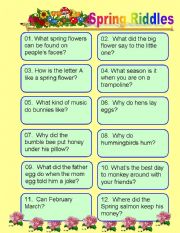 English Worksheet: Spring Riddles with Key