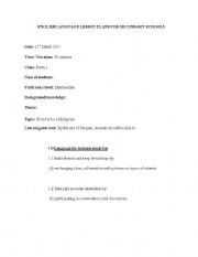 English worksheet: lesson plan