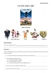 English Worksheet: Despicable Me - Movie Worksheet