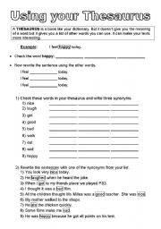 English Worksheet: Using a thesaurus