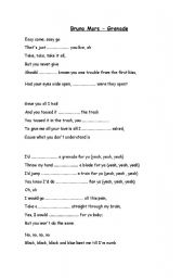 English worksheet: Bruno Mars - Grenade song with gaps