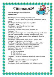 English Worksheet:  AT THE TRAVEL AGENT