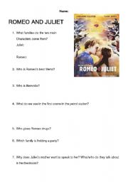 Romeo and Juliet comprehension worksheet