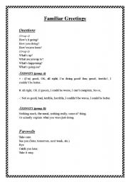English Worksheet: List of Casual Greetings