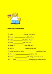 English worksheet: compare the given cartoon characters