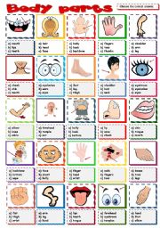 English Worksheet: Body Parts - multiple choice (B&W included)