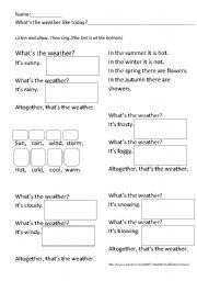 English Worksheet: Whats the weather like song? - Listen and draw