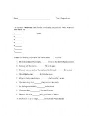 English worksheet: Test on Conjunctions