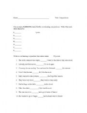 English Worksheet: Test on Conjunctions