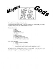 English worksheet: Mayan Gods Project