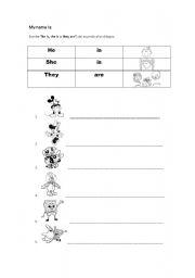 English Worksheet: pronouns he, she, they