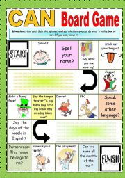 English Worksheet: CAN board game