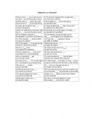 English worksheet: Adverbs anda adjectives exercise