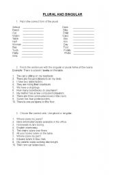 English Worksheet: Plural and Singular exercises