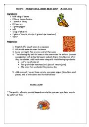 English Worksheet: TRADITIONAL GREEK BEAN SOUP