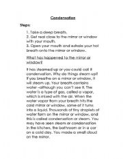 English Worksheet: water cycle experiment