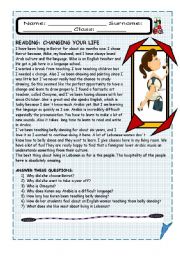 English Worksheet: READING: CHANGING YOUR LIFE